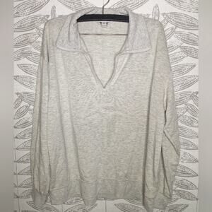 Three Dots Sweater Pullover Fleece Lined Lightweight Quarter Zip Grey Heather